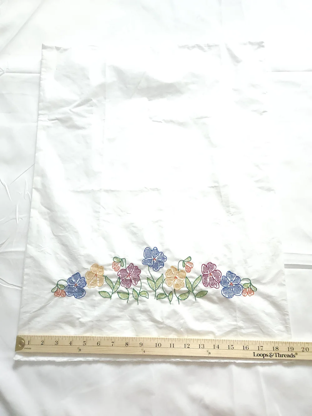 Embroidered Floral Pillowcase in White with Multicolor Flowers